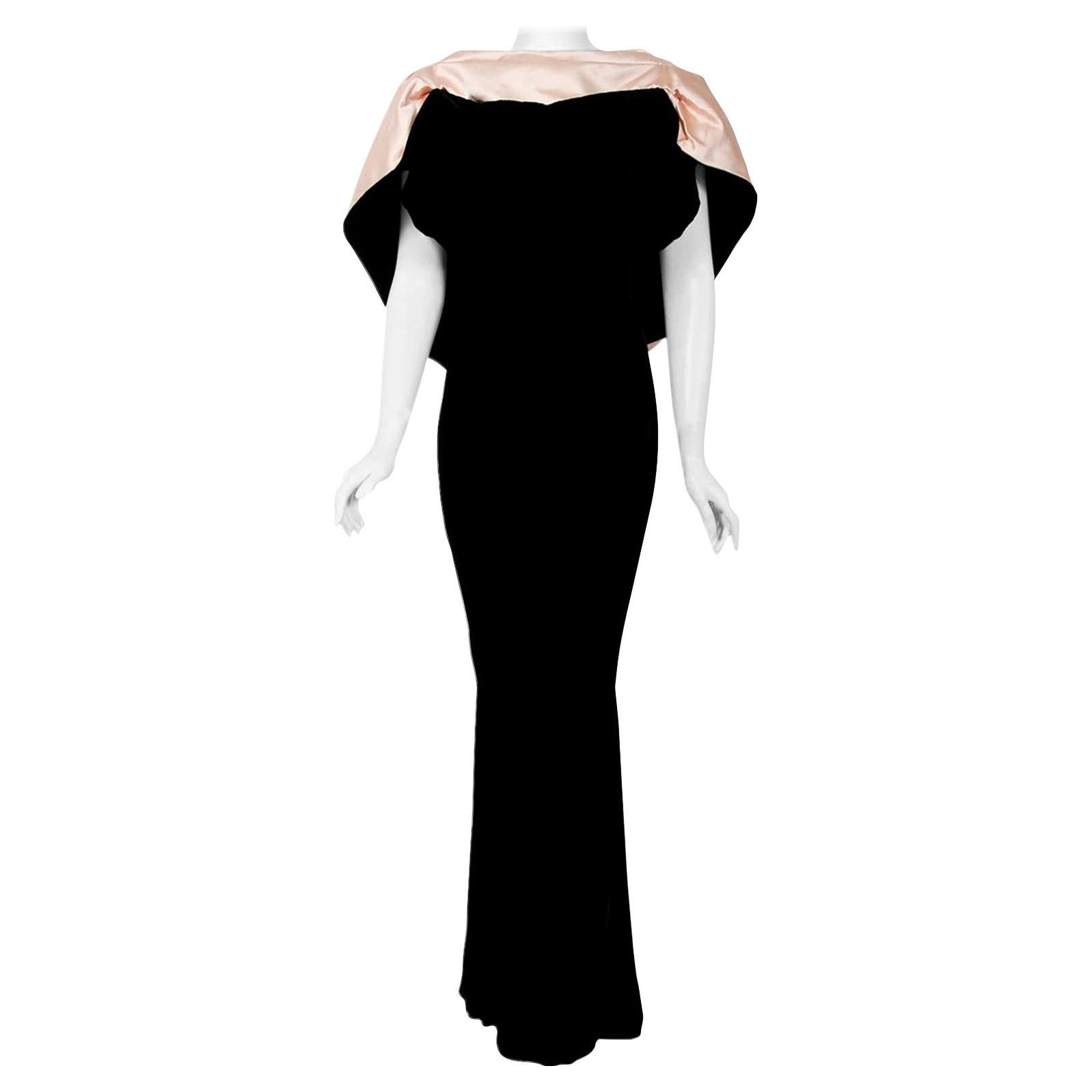 Vintage 1987 Thierry Mugler Museum-Held Velvet & Satin Bias-Cut Backless Gown