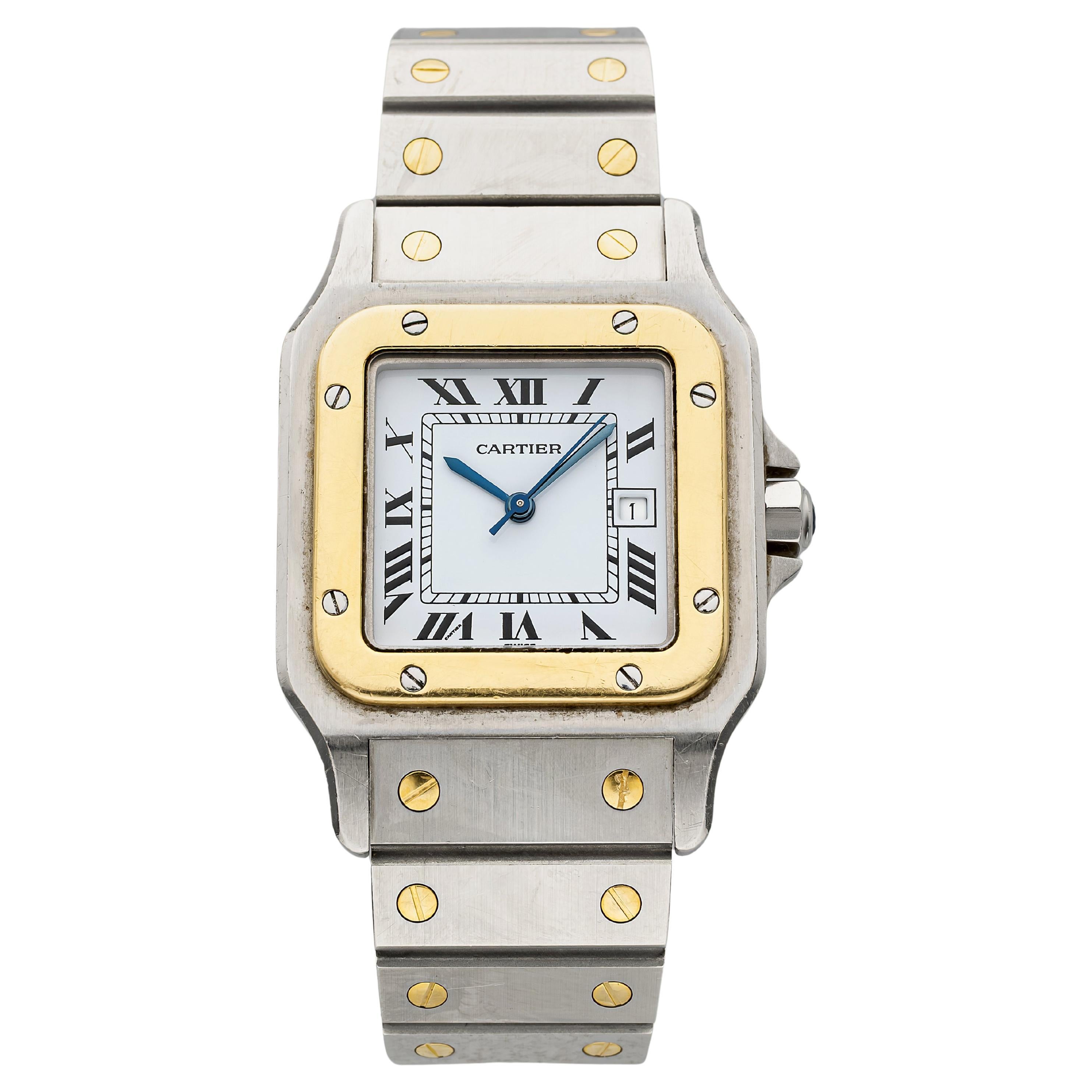 Vintage 1988 Cartier Santos Carrée 2961 Two-Tone Auto White Roman Dial