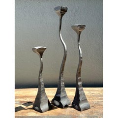 Vintage 1988 Hammered Iron Candlesticks - Set of 3