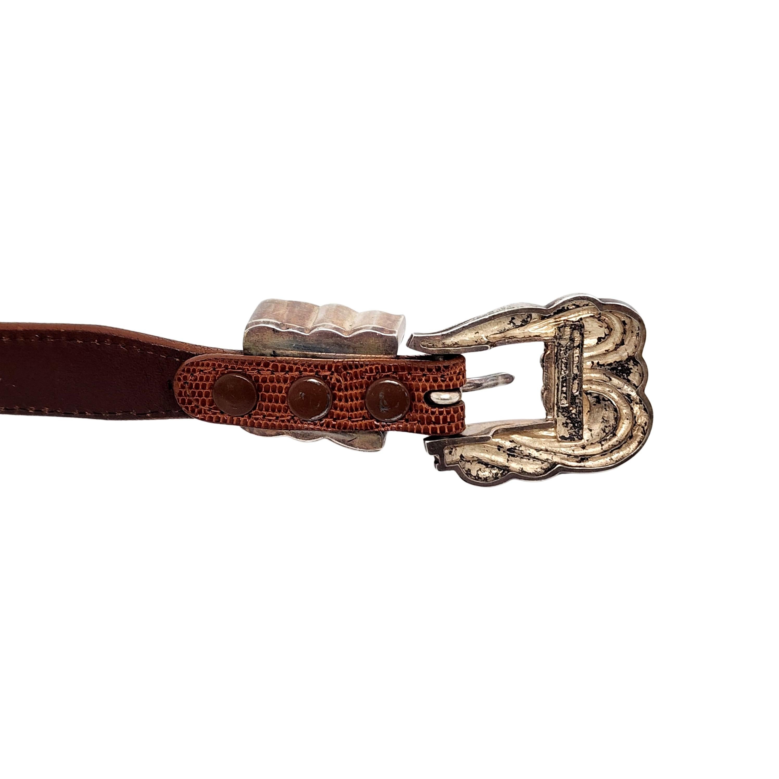 Vintage 1988 Kieselstein-Cord Sterling Silver Belt Buckle with 2 Lizard Belts For Sale 1