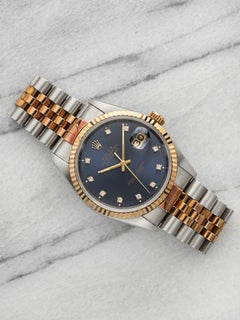 Rolex Datejust 16233 del 1988, bicolore, quadrante blu con diamanti, automatico, 36 mm
