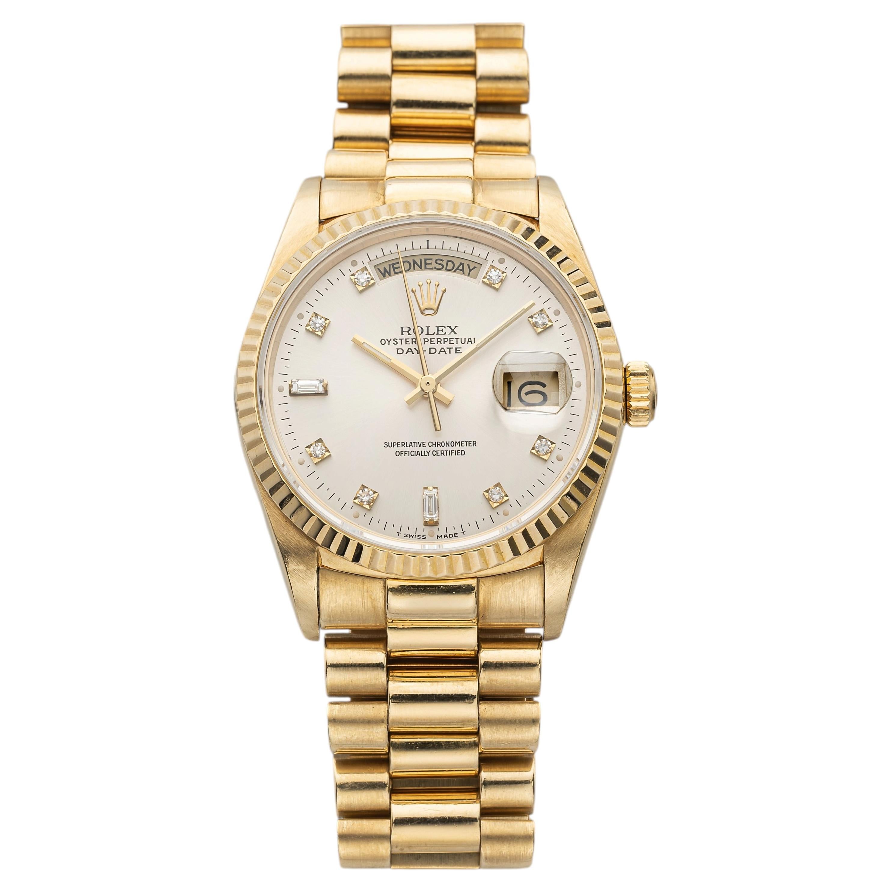 Vintage 1988 Rolex Day-Date 18038 18K YG Silver Diamond Dial Auto 36mm