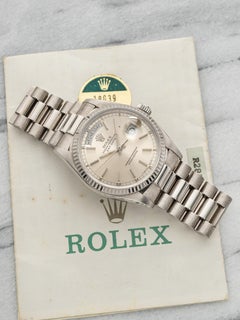Rolex Day-Date 18039 vintage de 1988, en or blanc 18 carats, cadran argenté, mouvement automatique, 36 mm