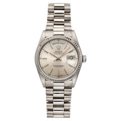Rolex Day-Date 18039 vintage de 1988, en or blanc 18 carats, cadran argenté, mouvement automatique, 36 mm