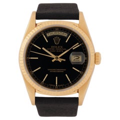 Vintage 1988 Rolex DayDate Model 18078 18 Karat Yellow Gold Black Stick Dial