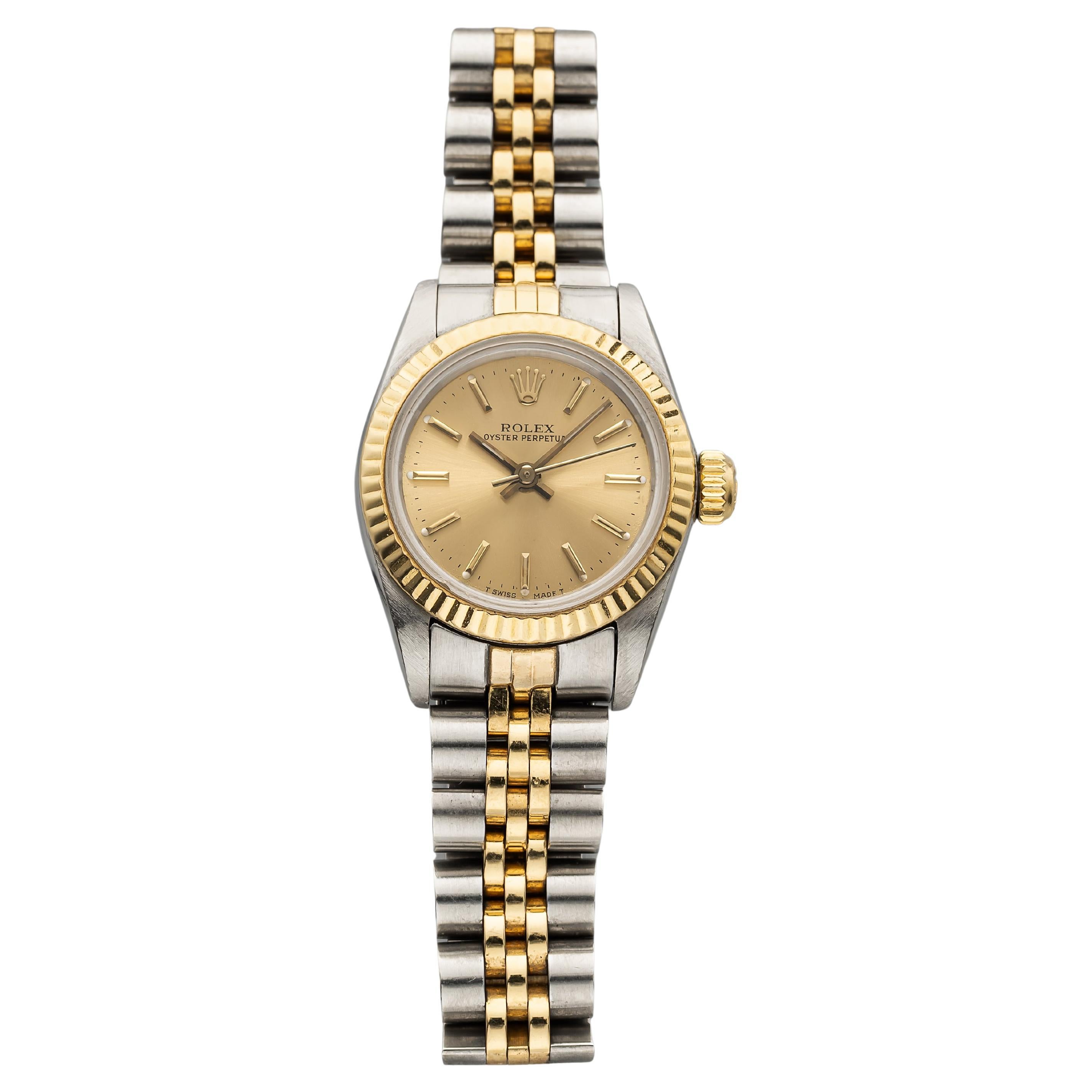 Vintage 1988 Rolex Oyster Perpetual 67193 Two-Tone Automatic Champagne Dial 26mm
