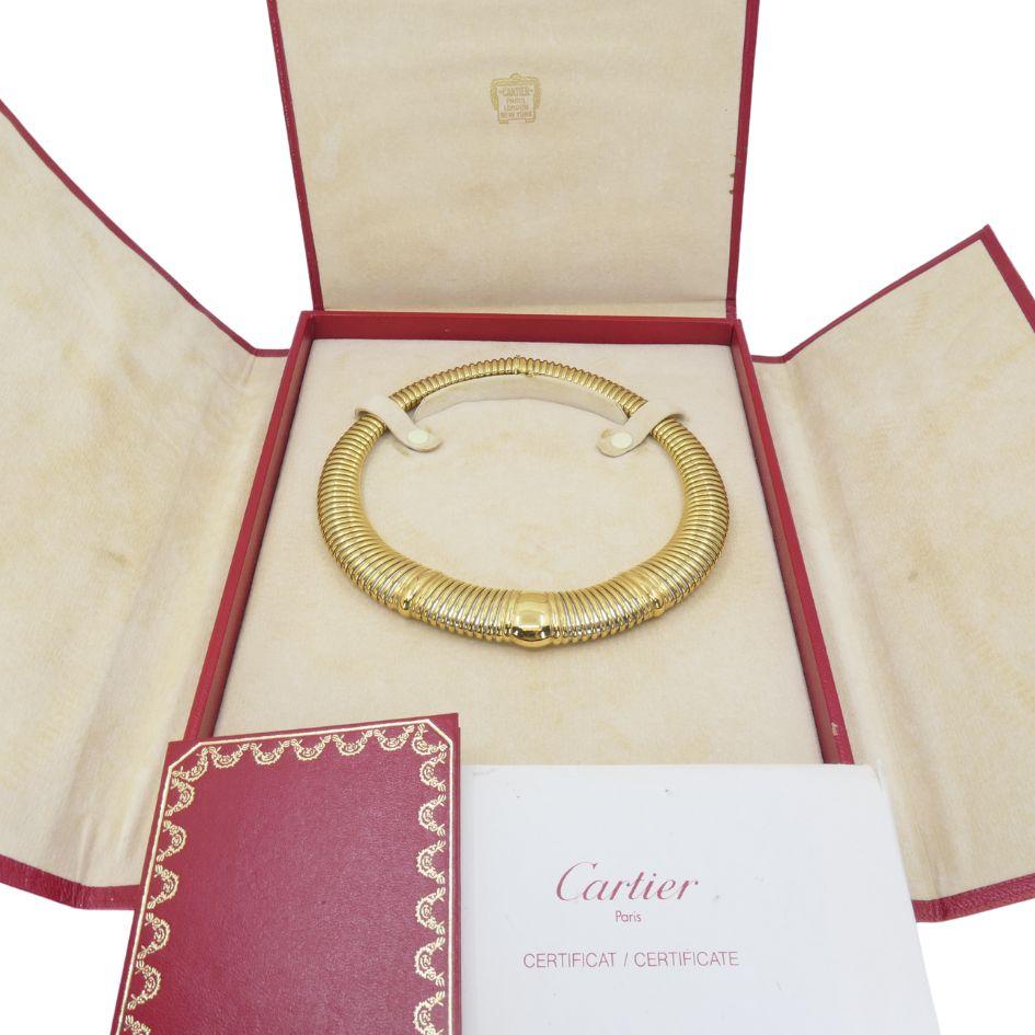 Vintage 1989 Cartier 18k Gold Steel Tubogas Collar Necklace Excellent état à Beverly Hills, CA