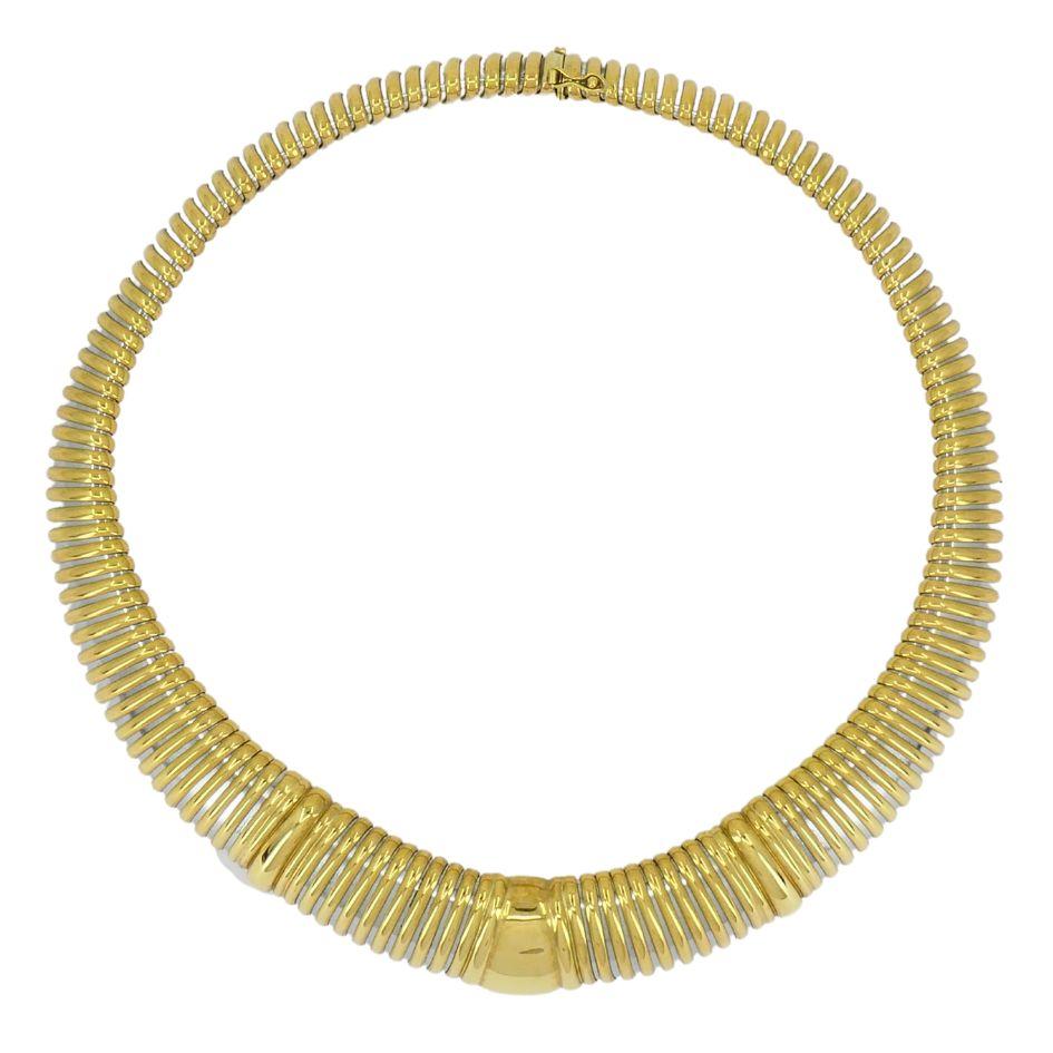  Vintage 1989 Cartier 18k Gold Steel Tubogas Collar Necklace Unisexe 