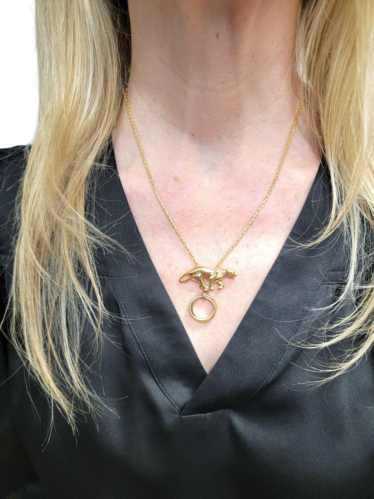 Vintage 1989 Cartier 'Panthere de Boadilla' Pendant Necklace in 18 Karat Gold For Sale 11