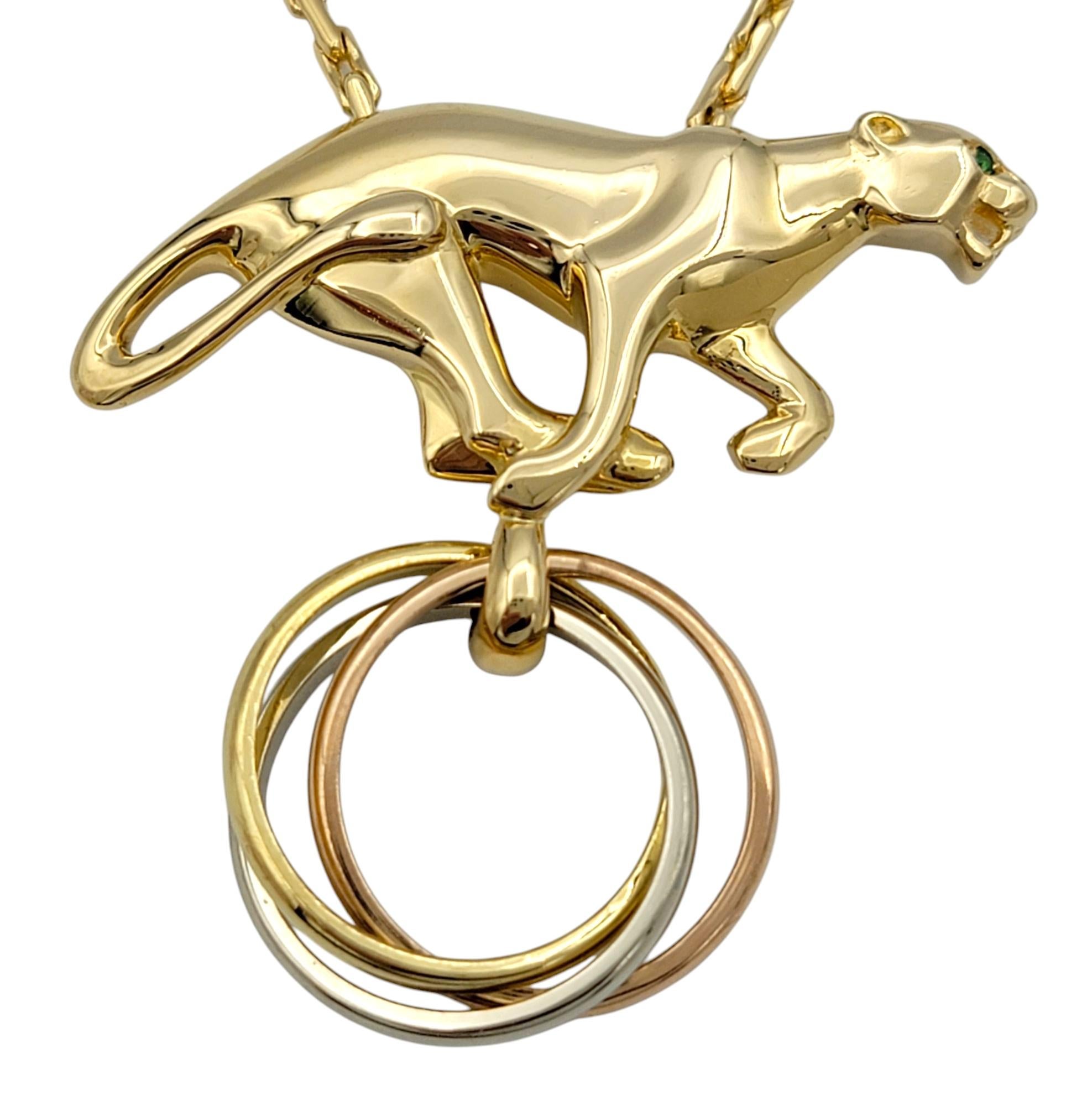 A rare and striking collector’s piece, this vintage 1989 Cartier “Panthère de Boadilla” pendant necklace embodies the elegance and bold artistry of the Maison’s signature panther motif. Expertly crafted in 18 karat yellow, white, and rose gold, the