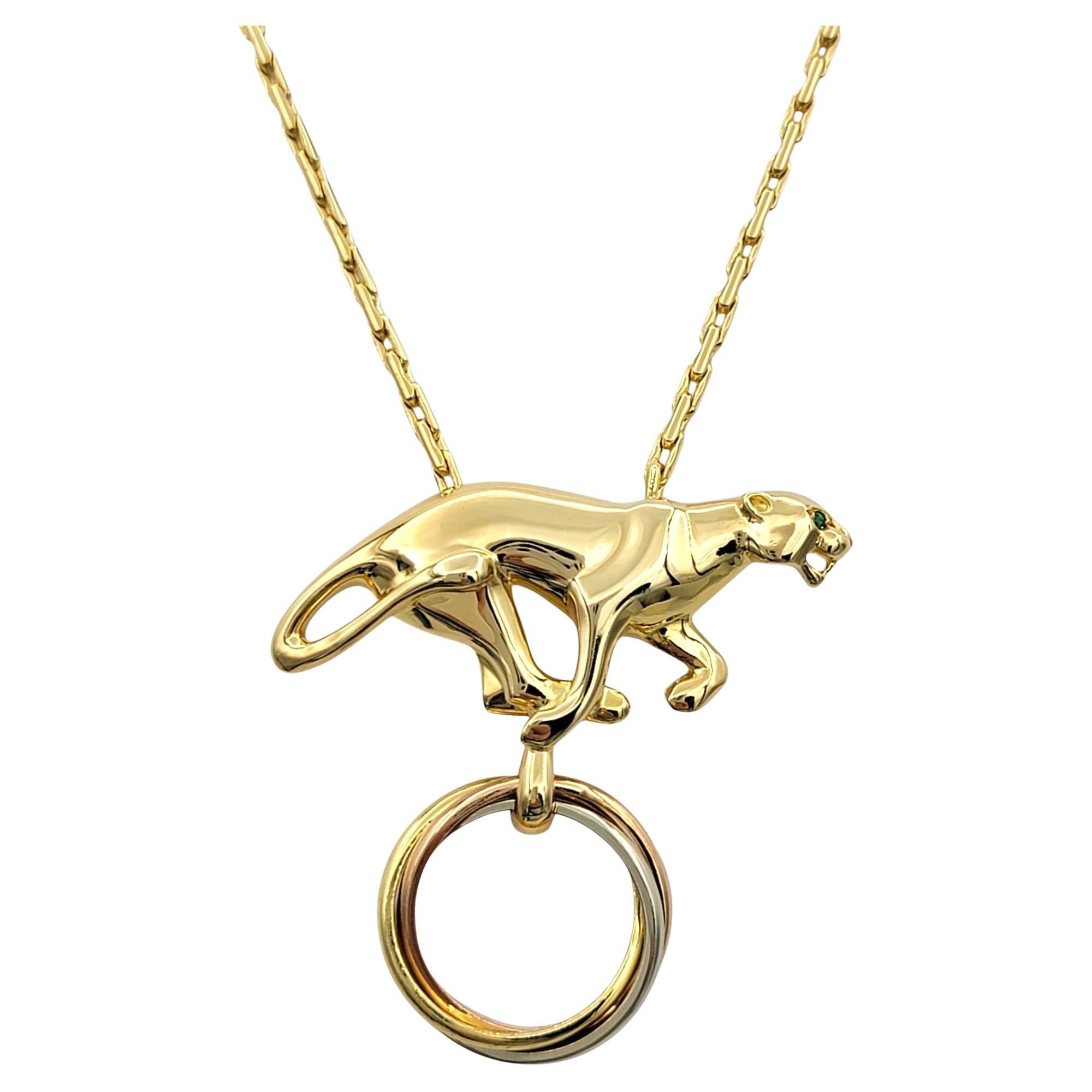 Round Cut Vintage 1989 Cartier 'Panthere de Boadilla' Pendant Necklace in 18 Karat Gold For Sale