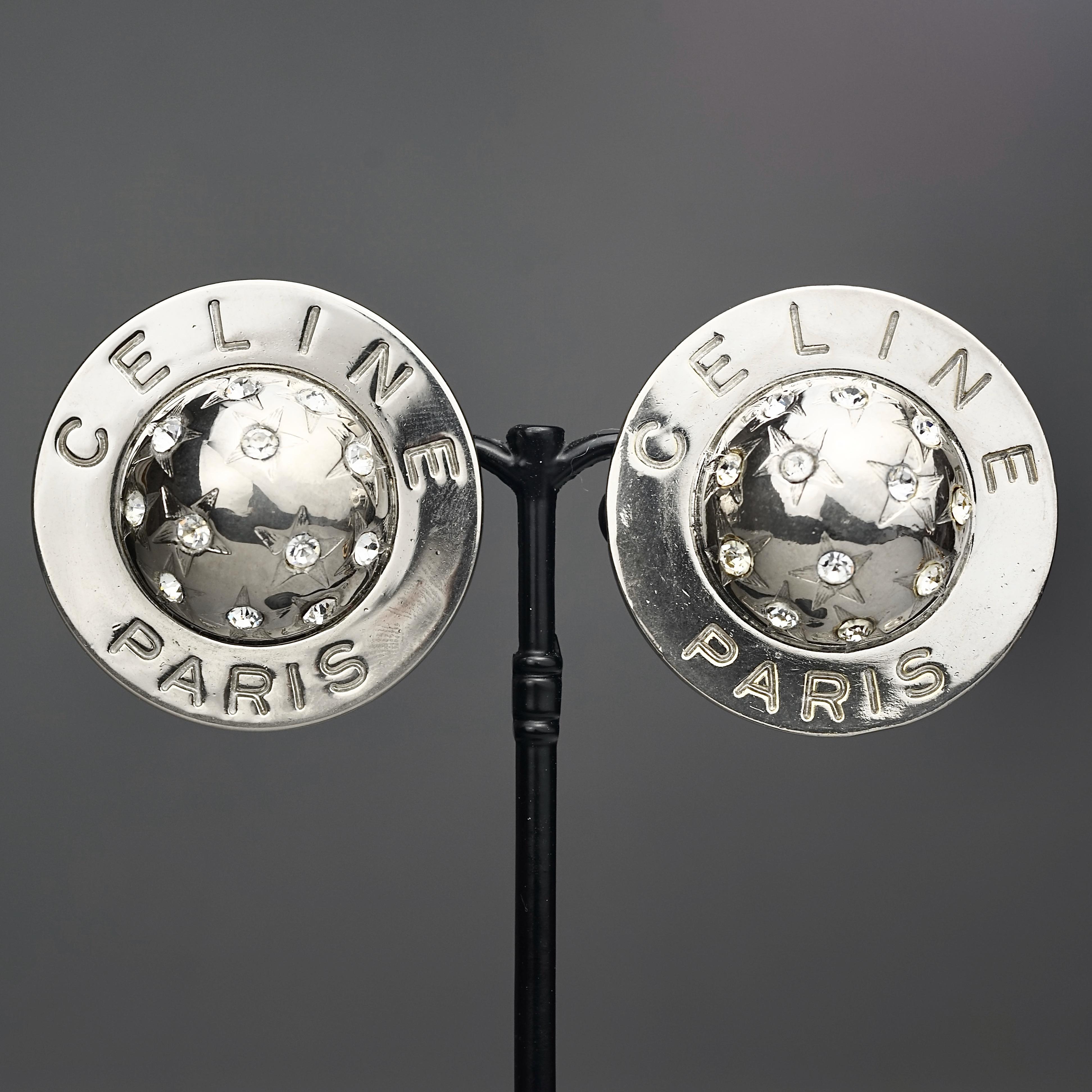 Women's Vintage 1989 CELINE PARIS Rhinestone Planet Sphere Earrings For Sale