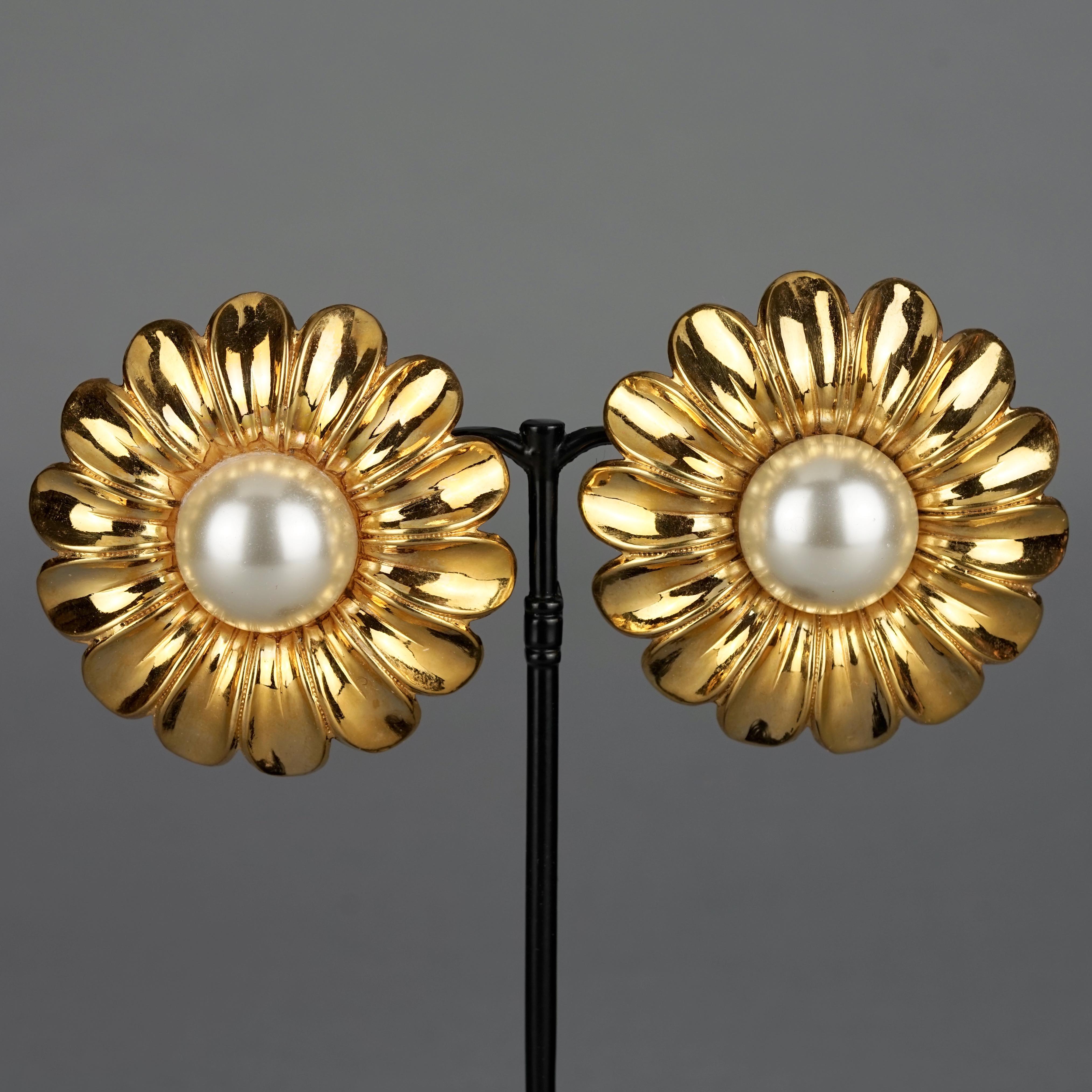 Women's Vintage 1989 CHANEL Massive Flower Pearl Earrings For Sale