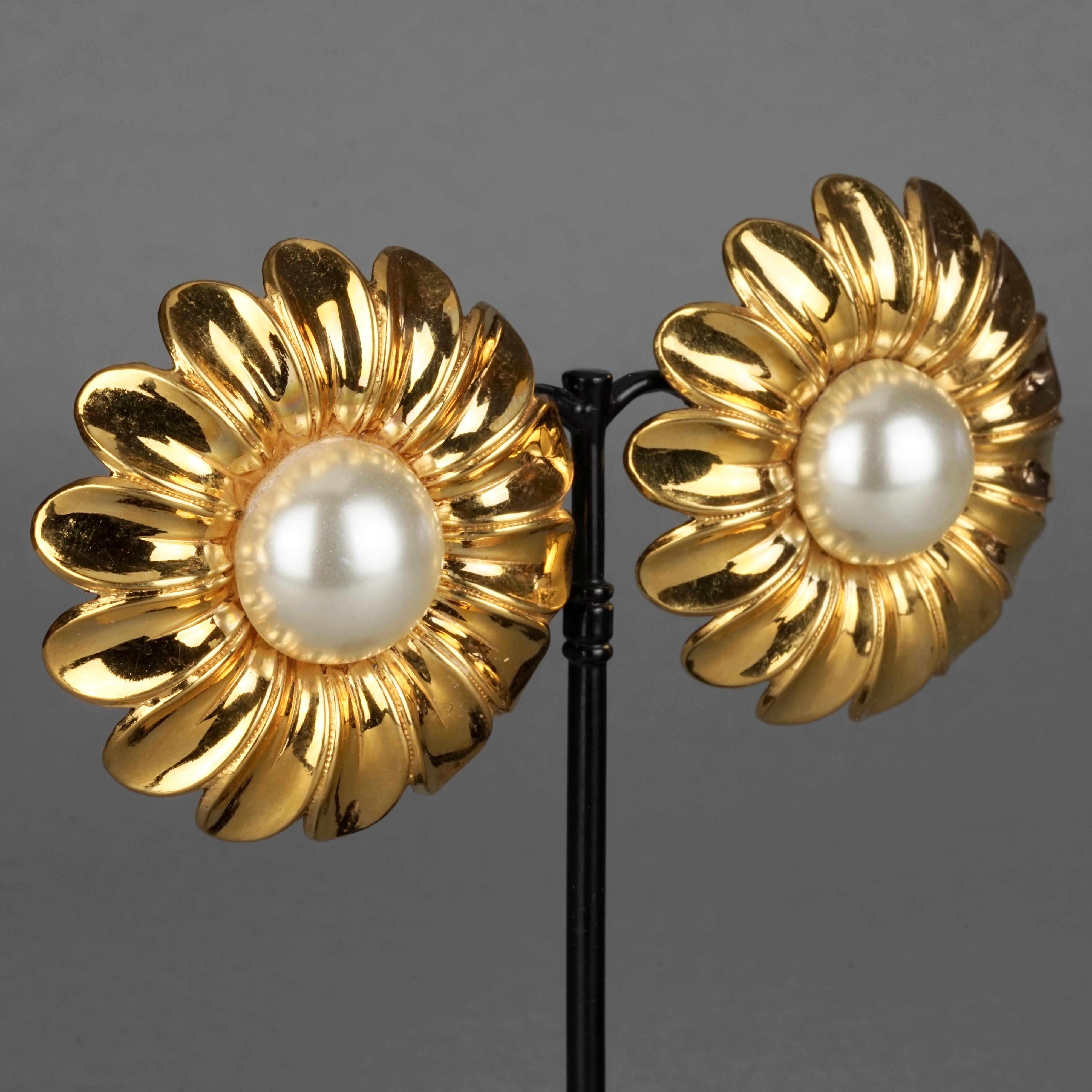Vintage 1989 CHANEL Massive Flower Pearl Earrings For Sale 1