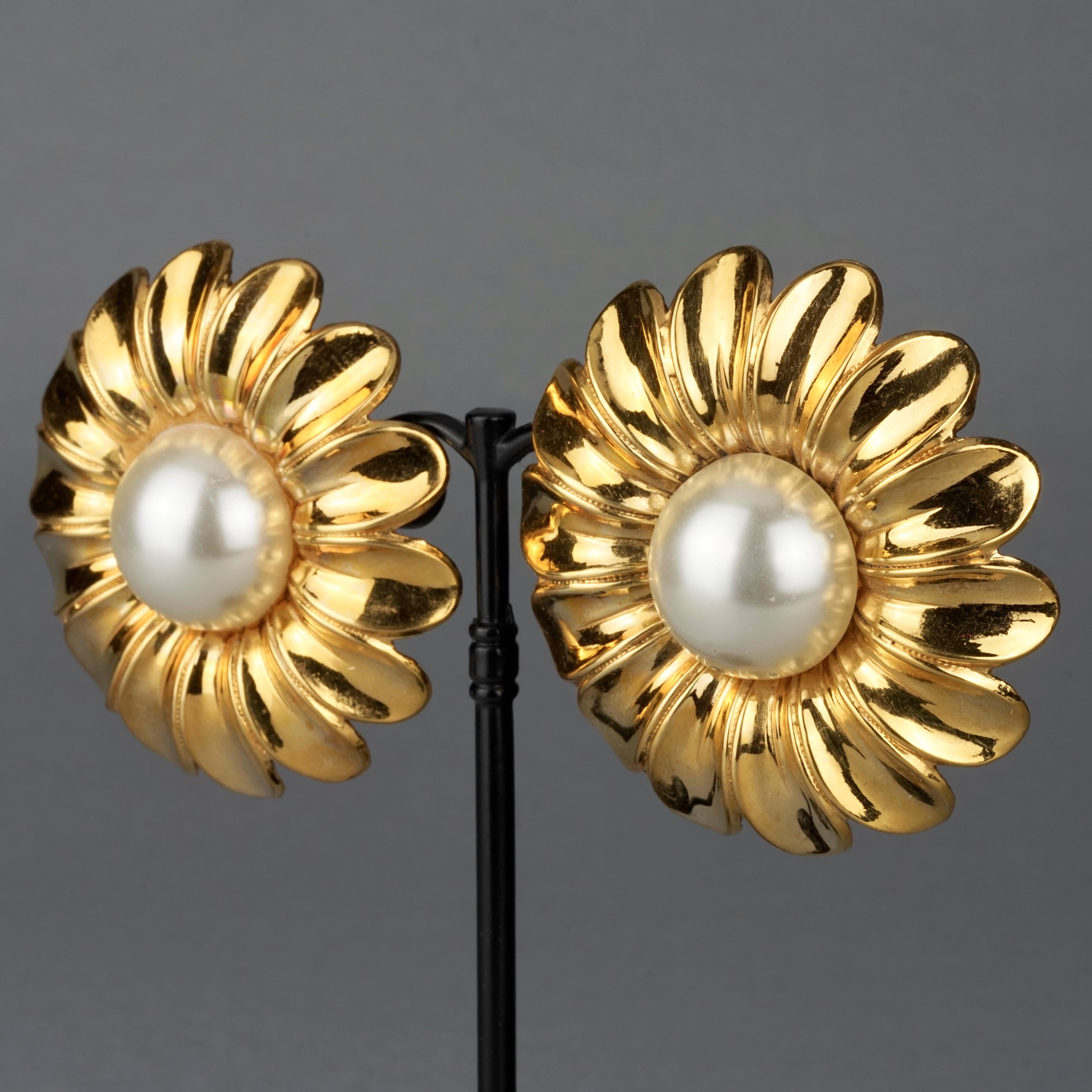 Vintage 1989 CHANEL Massive Flower Pearl Earrings For Sale 2