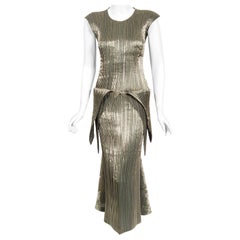 Vintage 1989 Issey Miyake Documented Metallic Gold plissiertes Origami-Schwänze Kleid