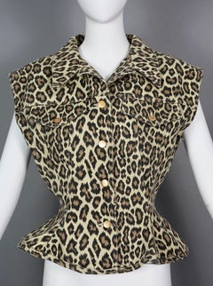 Vintage 1989 JEAN PAUL GAULTIER Leopard Print Corset Flare Vest Jacket