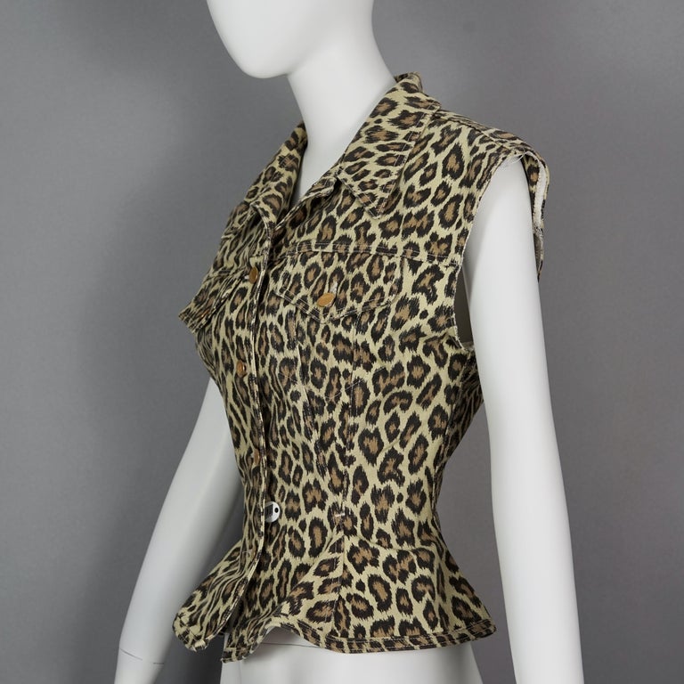 Gray Vintage 1989 JEAN PAUL GAULTIER Leopard Print Corset Flare Vest Jacket For Sale