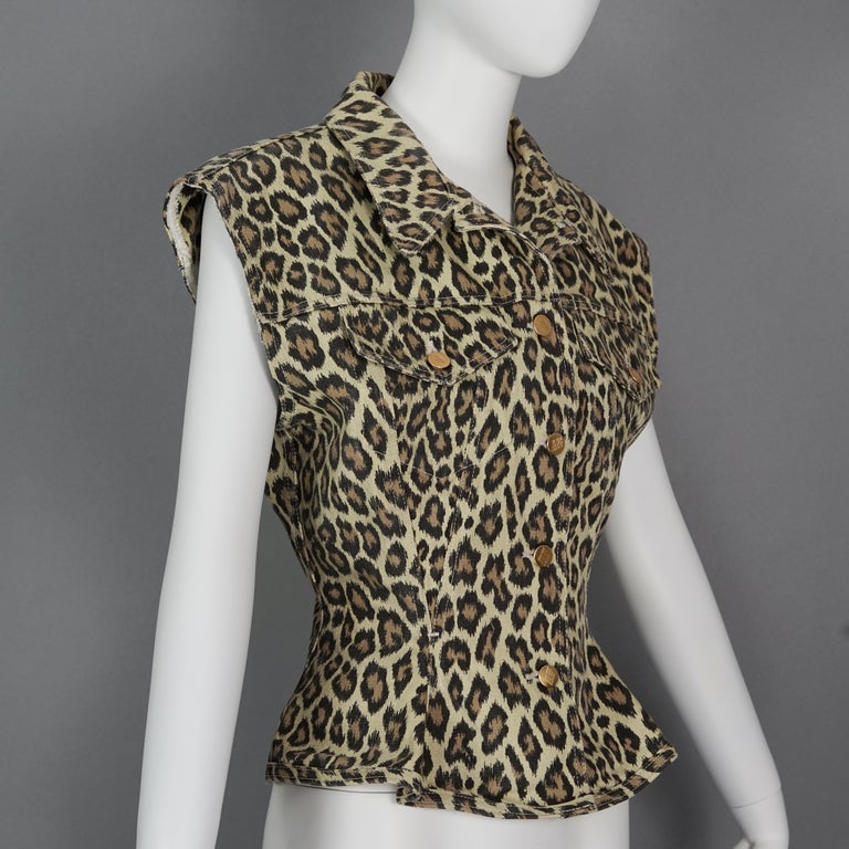 Vintage 1989 JEAN PAUL GAULTIER Leopard Print Corset Flare Vest Jacket In Excellent Condition For Sale In Kingersheim, Alsace