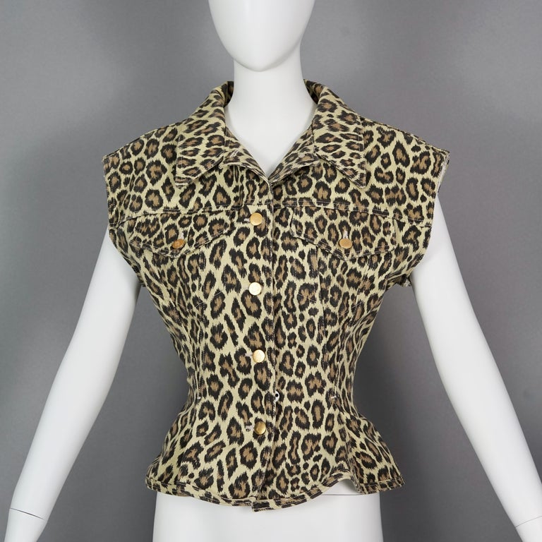 Vintage 1989 JEAN PAUL GAULTIER Leopard Print Corset Flare Vest Jacket For Sale 1