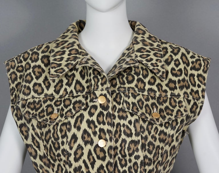Vintage 1989 JEAN PAUL GAULTIER Leopard Print Corset Flare Vest Jacket For Sale 2