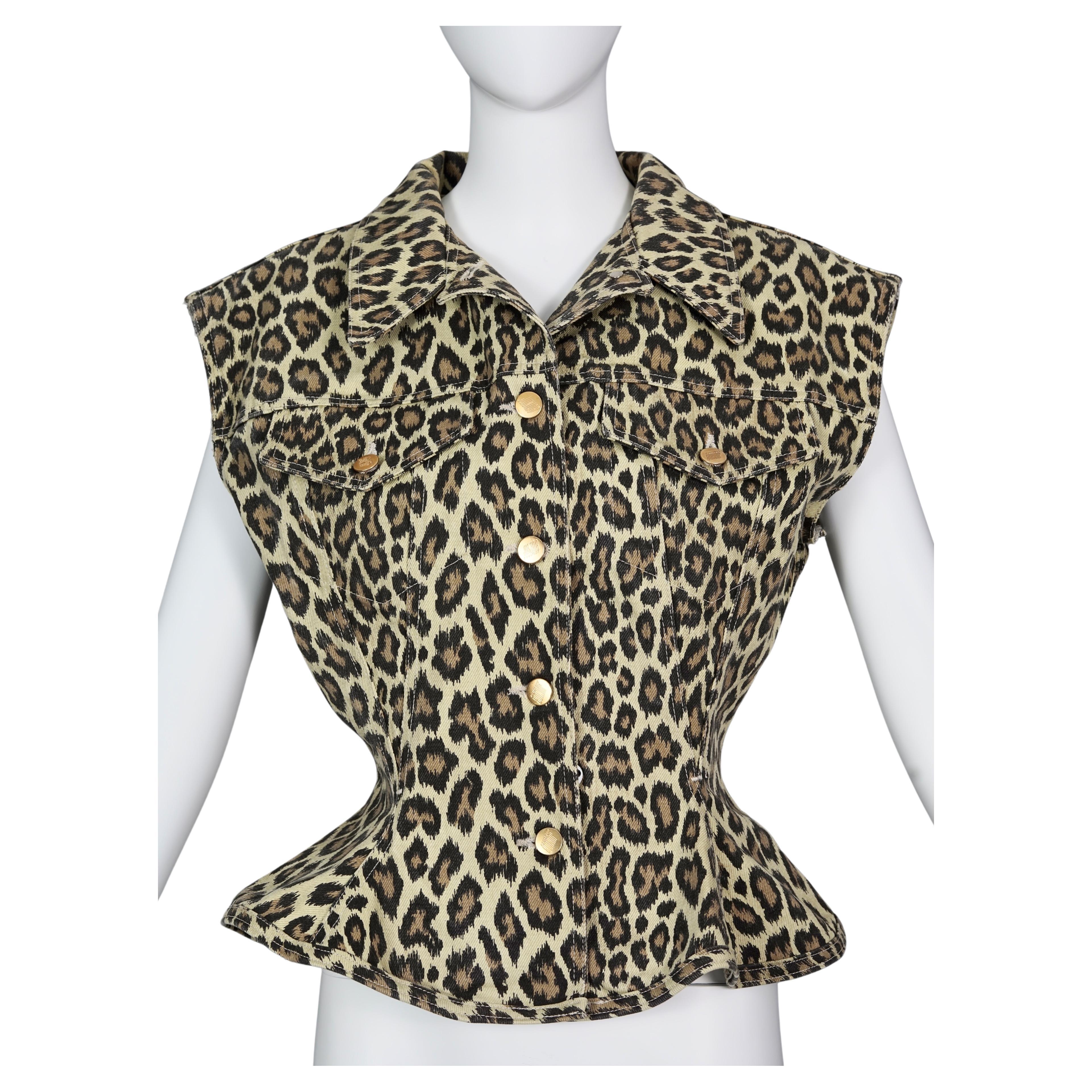 Vintage 1989 JEAN PAUL GAULTIER Leopard Print Corset Flare Vest Jacket