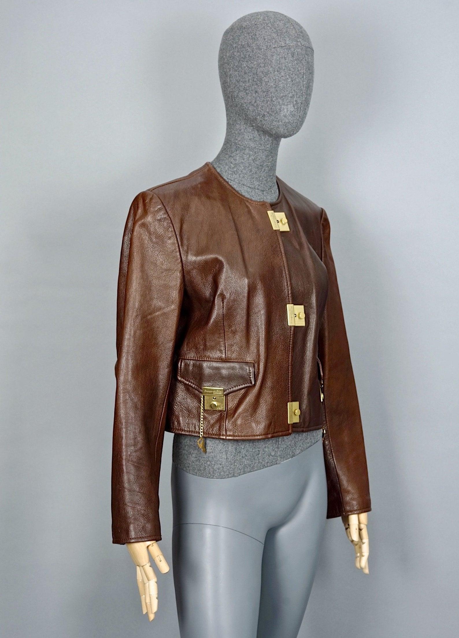 Vintage 1989 MOSCHINO CHEAP and CHIC Lock Key Brown Leather Cropped ...