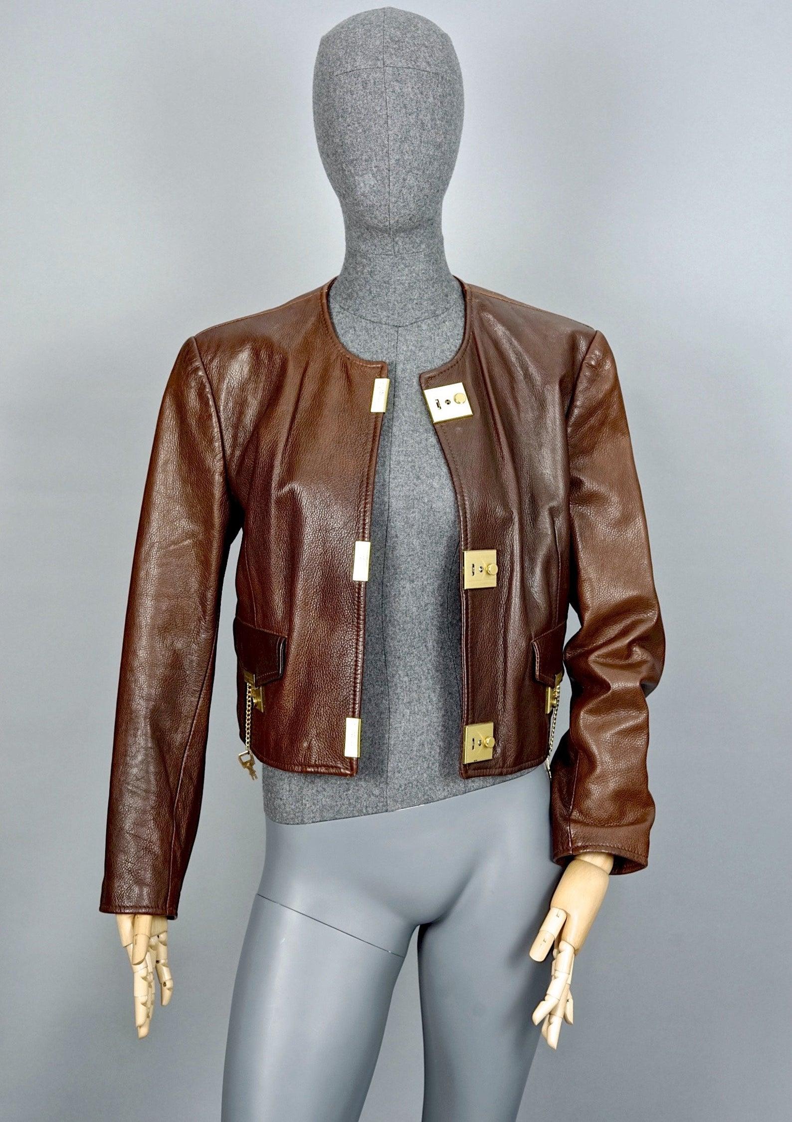 Vintage 1989 MOSCHINO CHEAP and CHIC Lock Key Brown Leather Cropped ...