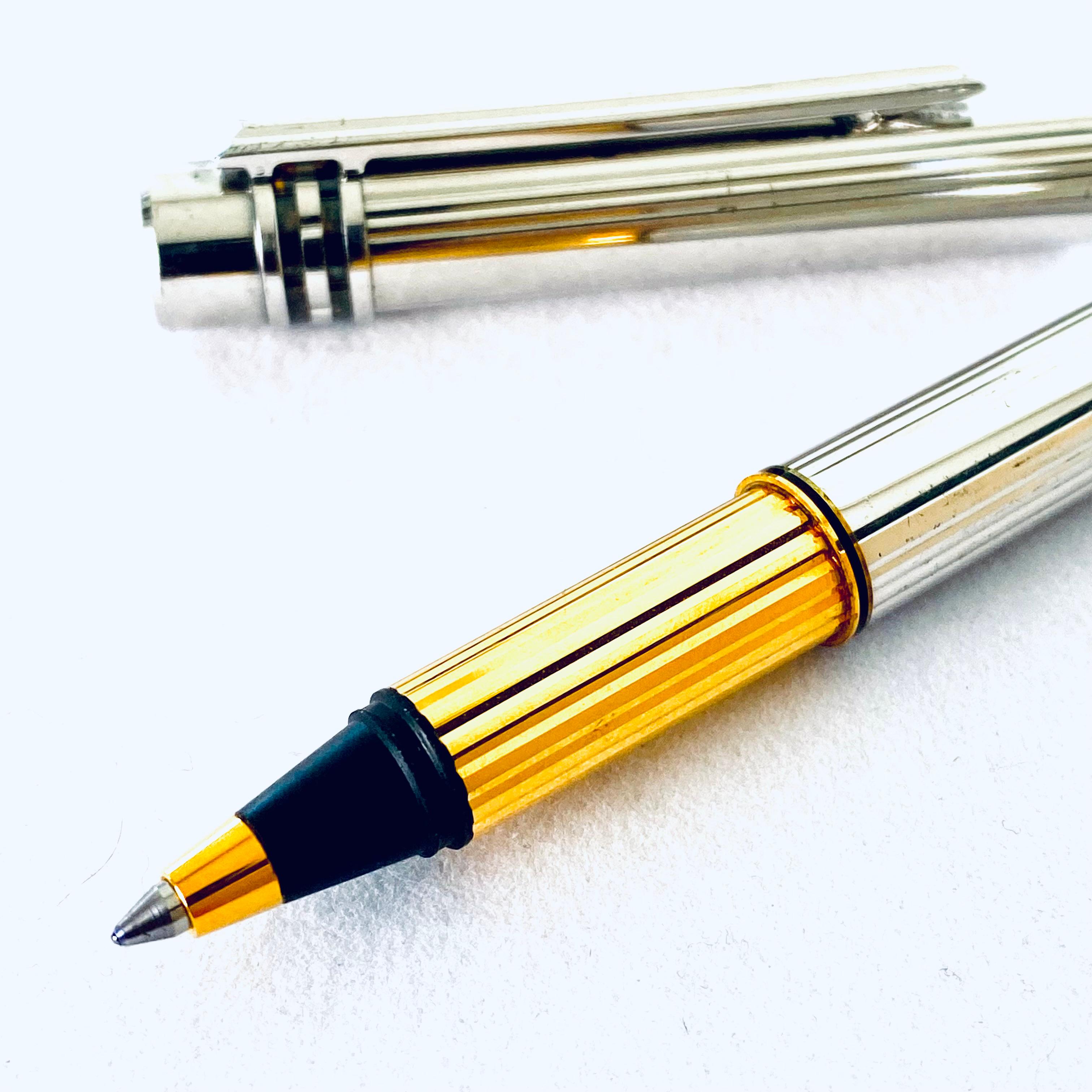 Contemporary Vintage 1989 Must De Cartier Silver Plated  Yellow Gold Tip Ballpoint Pen 916988 For Sale