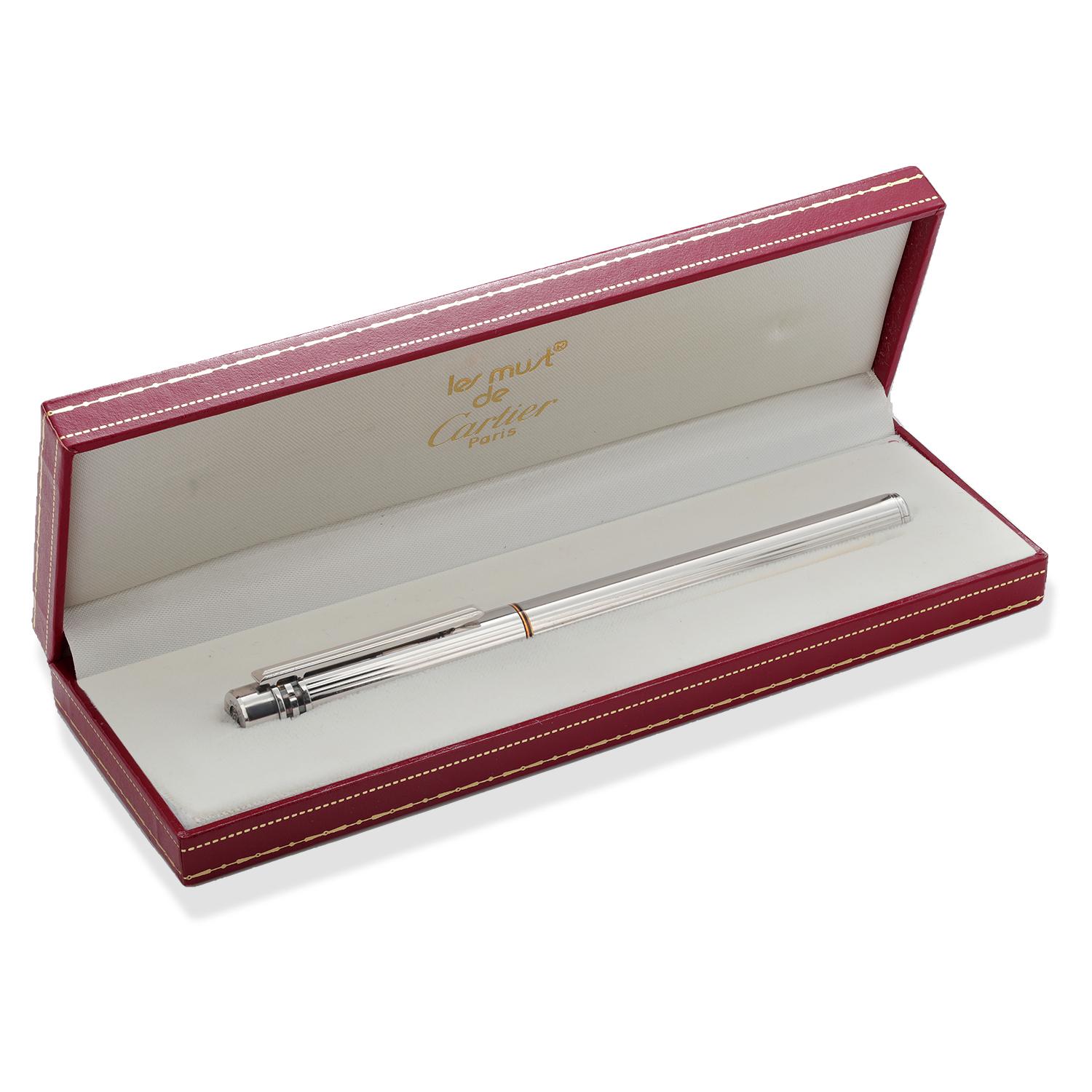Vintage 1989 Must De Cartier Silver Plated  Yellow Gold Tip Ballpoint Pen 916988 For Sale 2