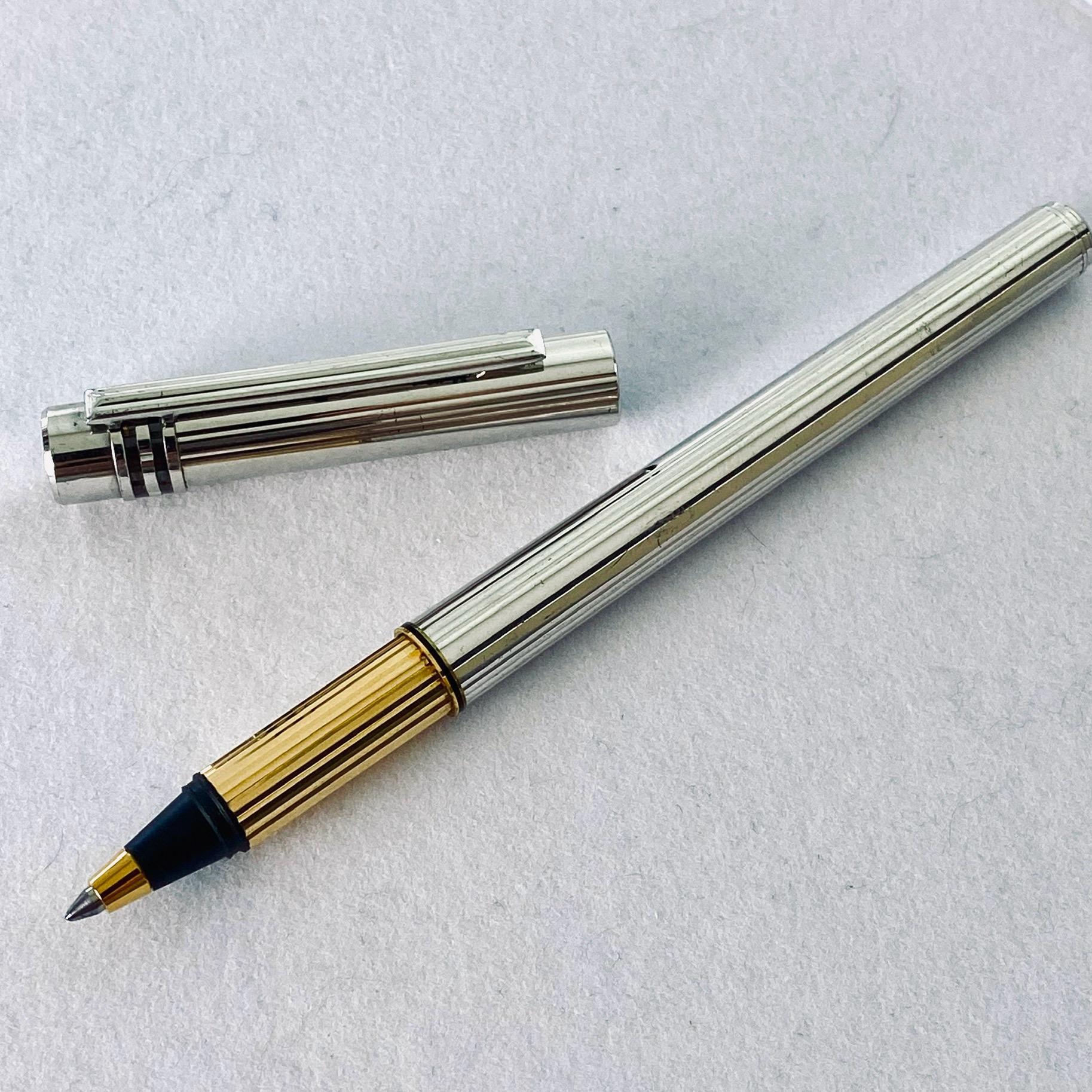 Women's or Men's Vintage 1989 Must De Cartier Silver Plated  Yellow Gold Tip Ballpoint Pen 916988 For Sale