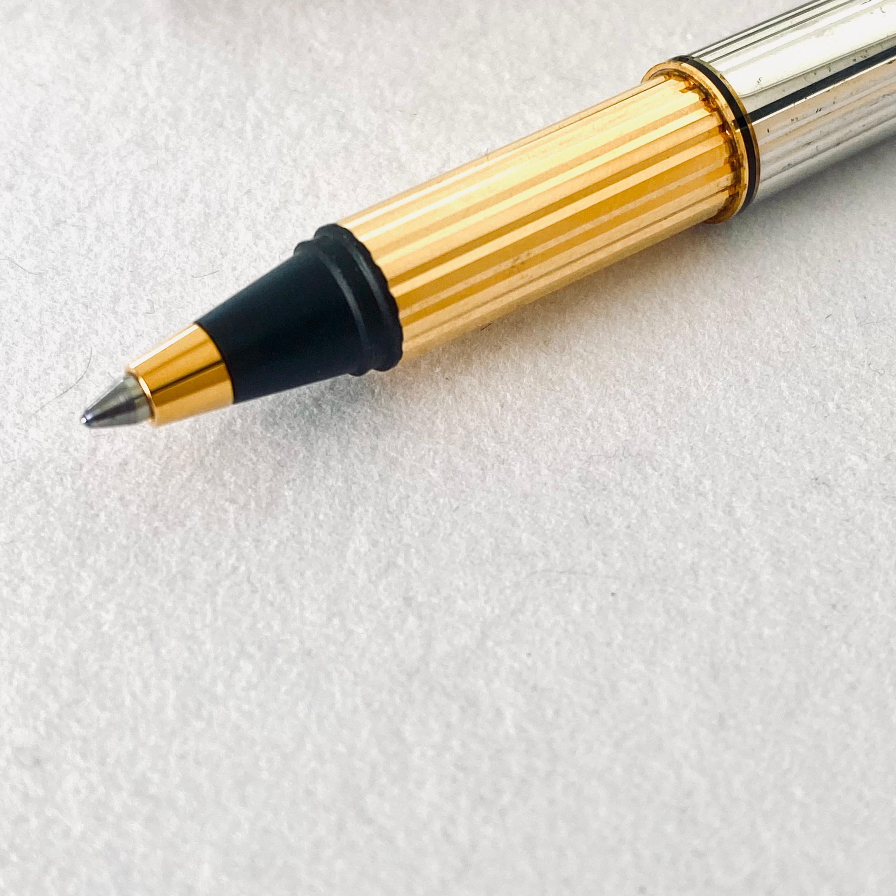 Vintage 1989 Must De Cartier Silver Plated  Yellow Gold Tip Ballpoint Pen 916988 For Sale 1