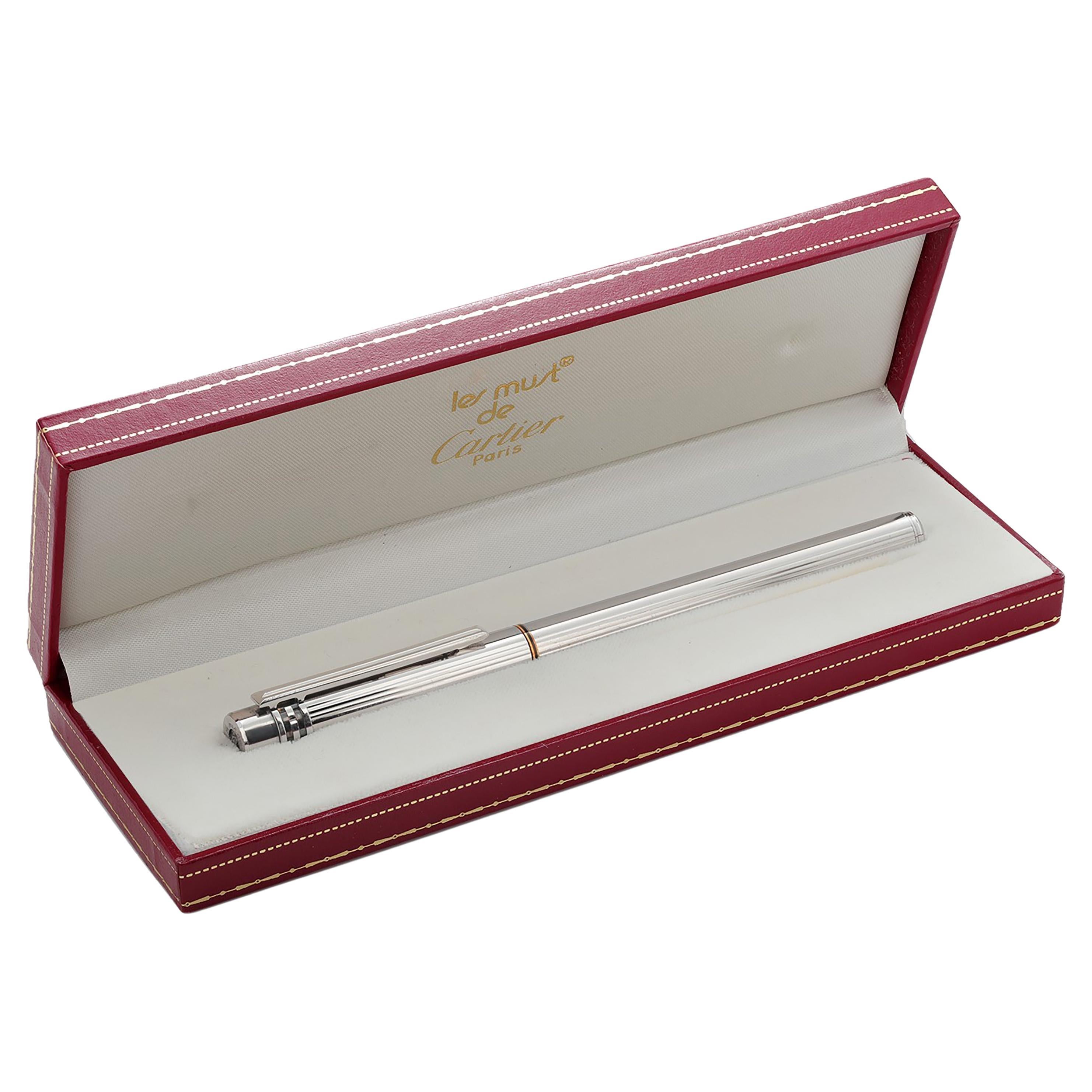 Vintage 1989 Must De Cartier Silver Plated  Yellow Gold Tip Ballpoint Pen 916988 For Sale