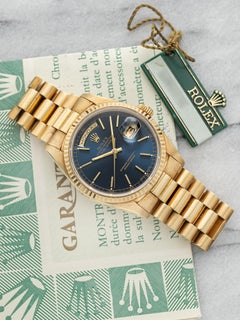 Vintage 1989 Rolex Day-Date 18238 18K Yellow Gold Blue Sunburst Dial Auto 36mm