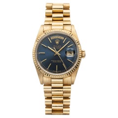 Vintage 1989 Rolex Day-Date 18238 18K Yellow Gold Blue Sunburst Dial Auto 36mm