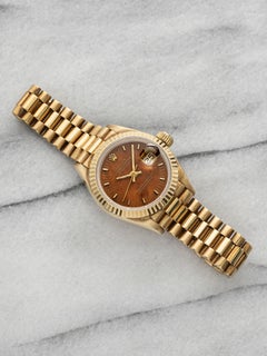 Vintage 1989 Rolex Lady Datejust 69178 18K YG Walnut Burl Wood Dial Auto 26mm