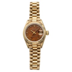 Vintage 1989 Rolex Lady Datejust 69178 18K YG Walnut Burl Wood Dial Auto 26mm