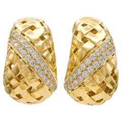 Vintage 1989 Tiffany & Co. Boucles d'oreilles tissées en or avec diamants