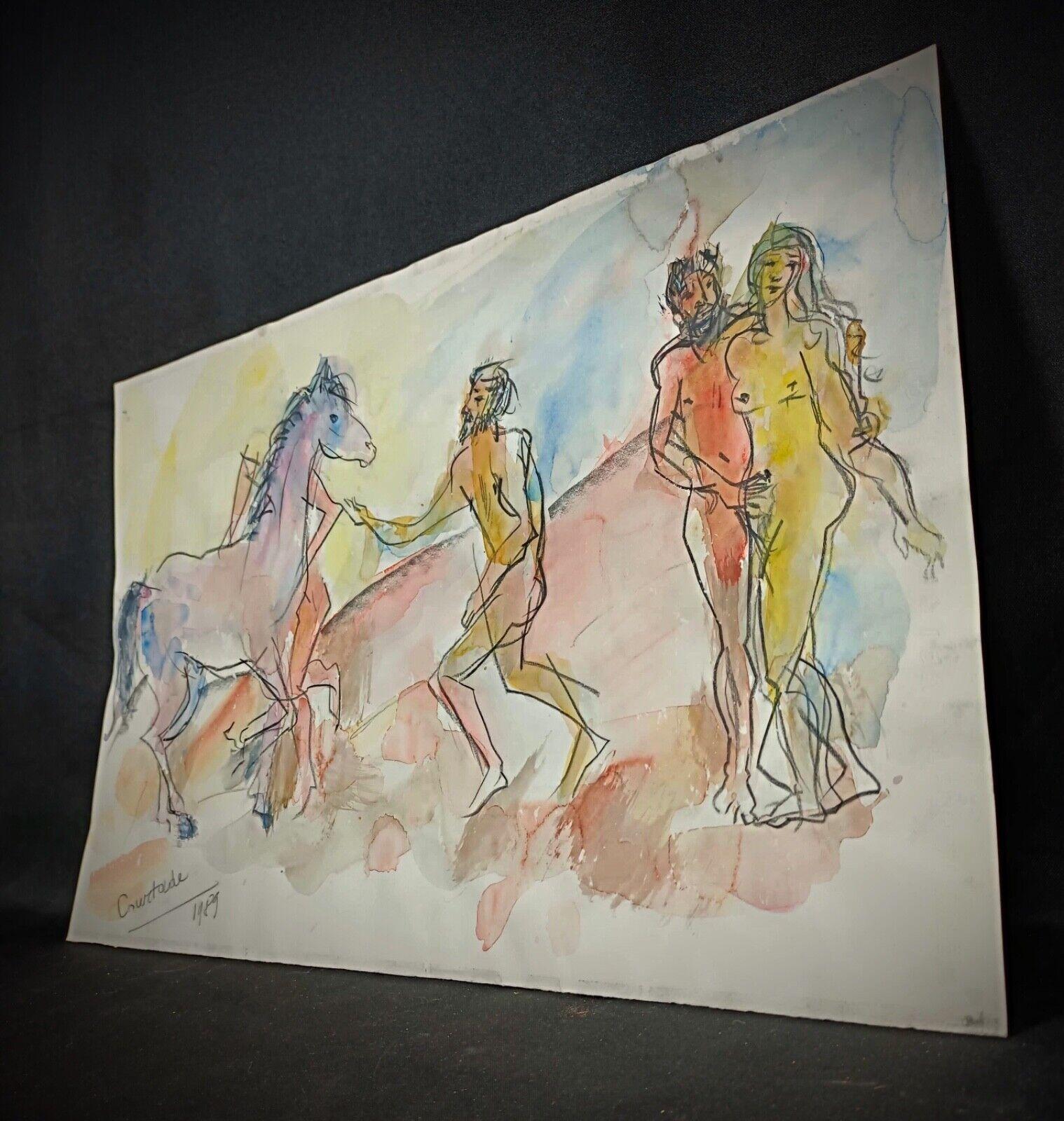 Empire Vintage 1989 Watercolor Drawing by Jacques Courtade, 