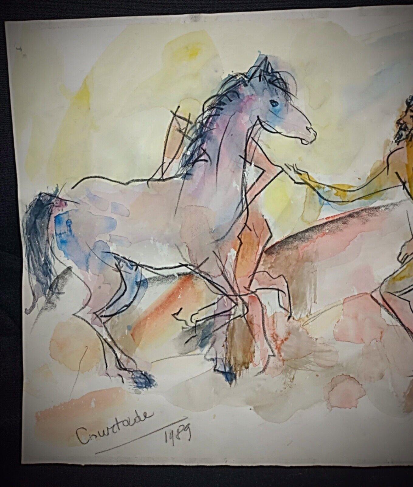French Vintage 1989 Watercolor Drawing by Jacques Courtade, 