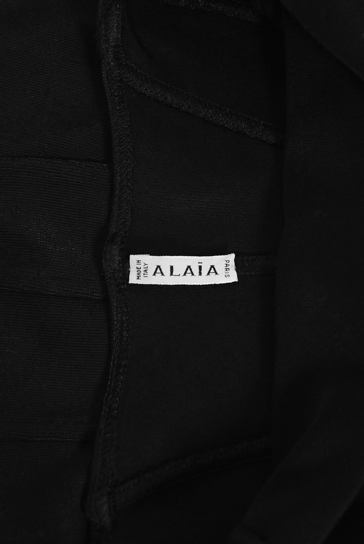 Vintage 1990 Azzedine Alaia Documented Black Rayon Halter Mini Bodycon Dress 6