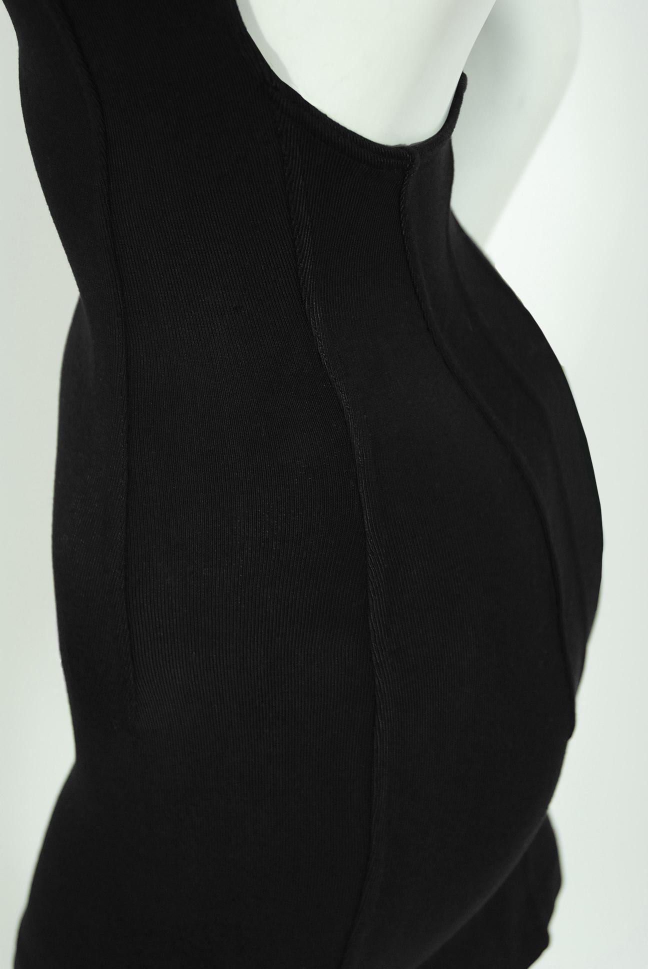 Vintage 1990 Azzedine Alaia Documented Black Rayon Halter Mini Bodycon Dress 3