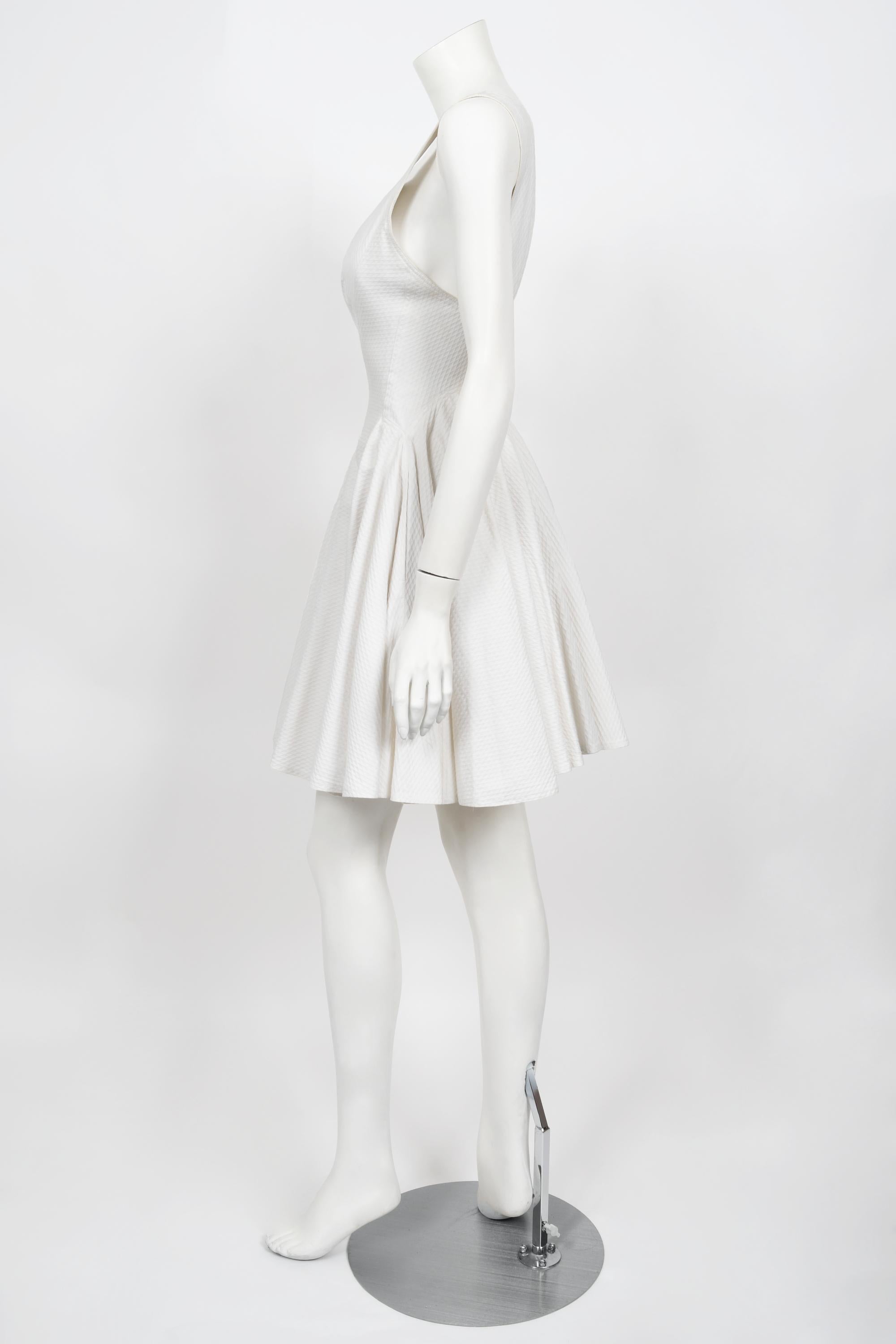 Vintage 1990 Azzedine Alaia Ivory White Waffle-Cotton Backless Skater Mini Dress 5