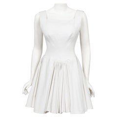 Vintage 1990 Azzedine Alaia Ivory White Waffle-Cotton Backless Skater Mini Dress