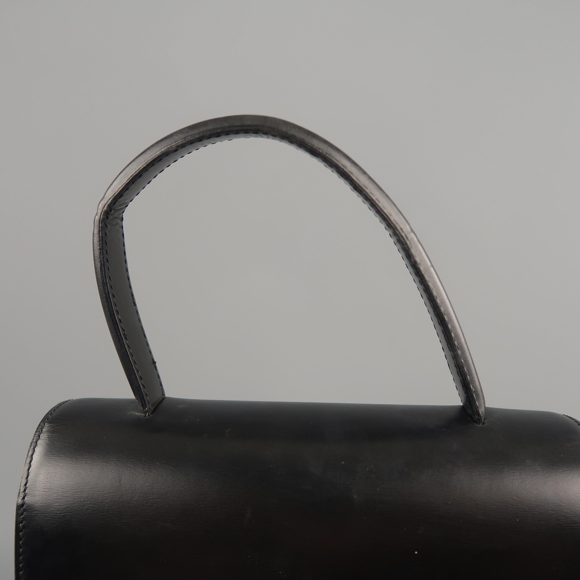 Vintage 1990 CARTIER Black Leather Silver Panther Closure Handbag 4