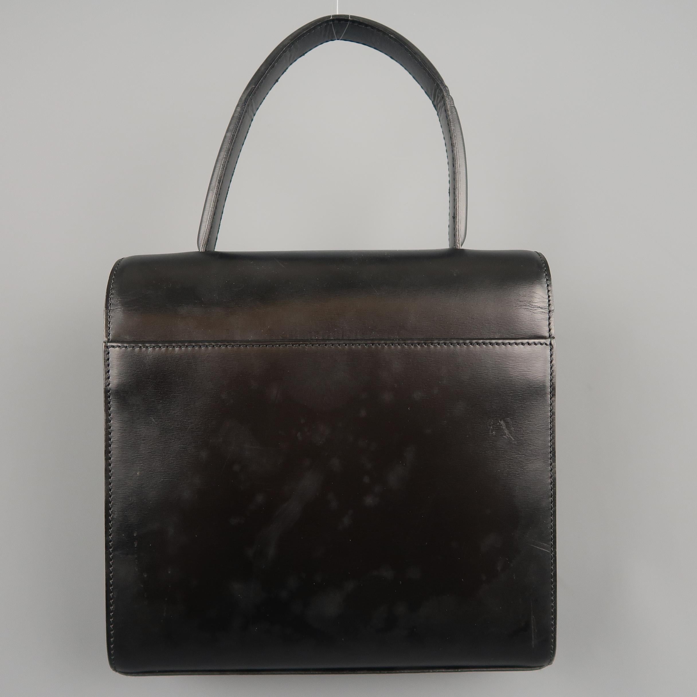 Vintage 1990 CARTIER Black Leather Silver Panther Closure Handbag 8