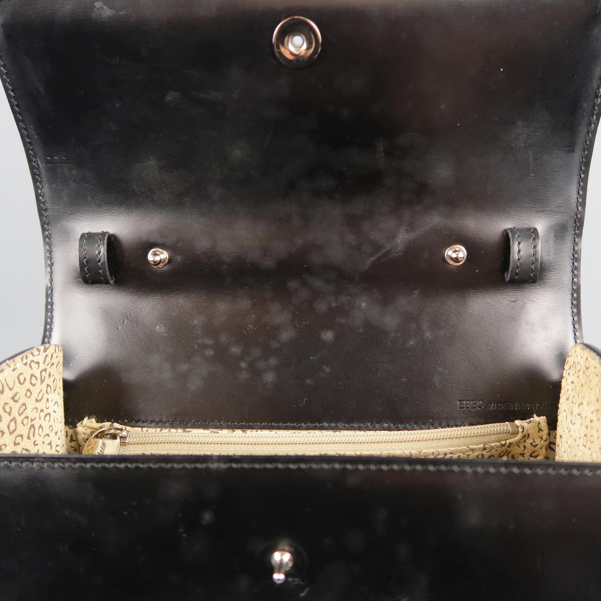 Vintage 1990 CARTIER Black Leather Silver Panther Closure Handbag 7