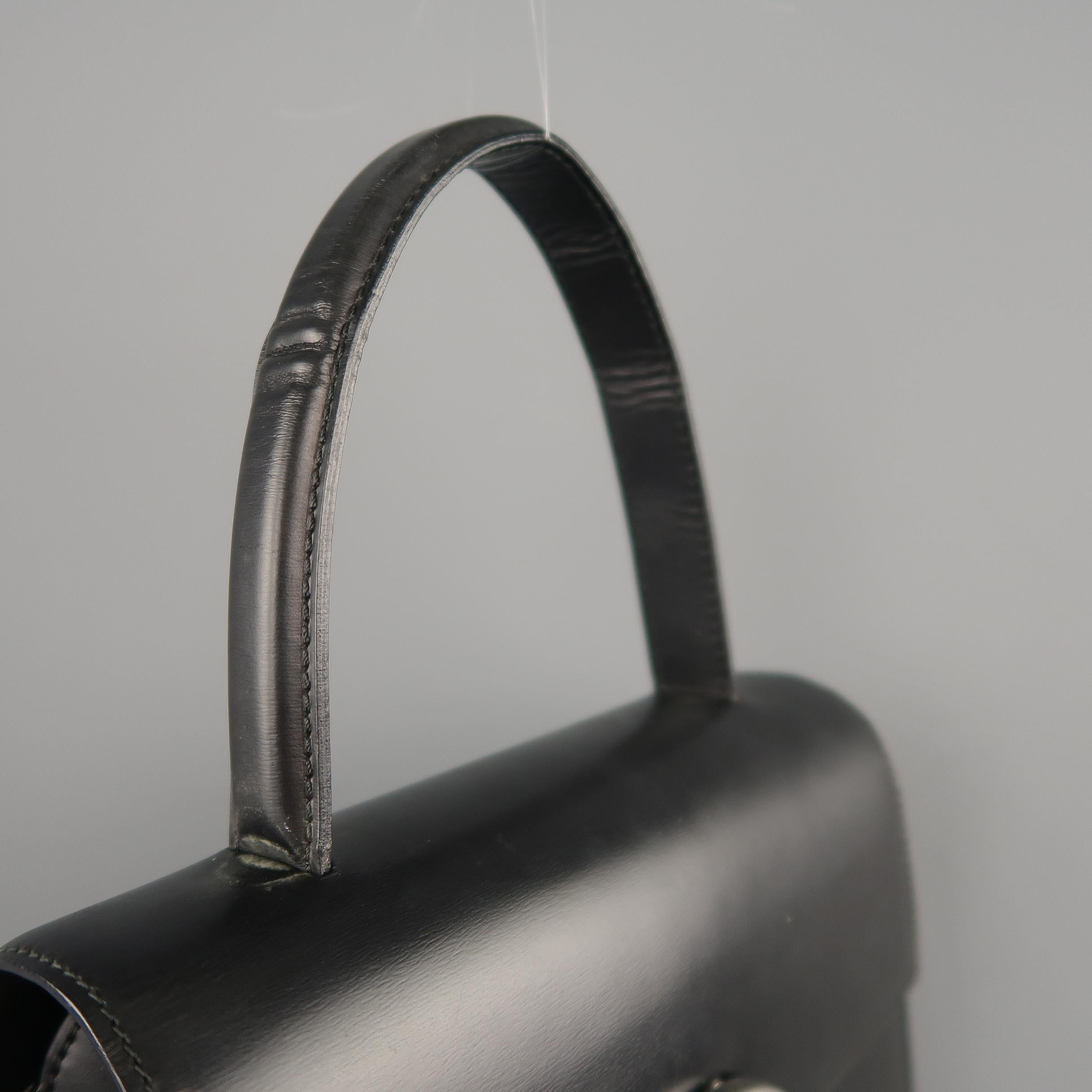 Vintage 1990 CARTIER Black Leather Silver Panther Closure Handbag 1