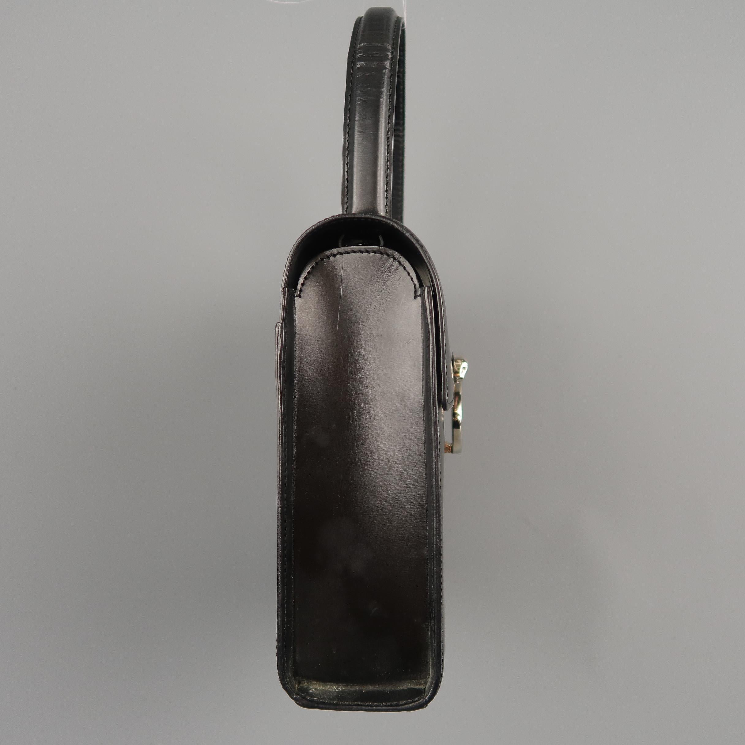 Women's or Men's Vintage 1990 CARTIER Black Leather Silver Panther Closure Handbag