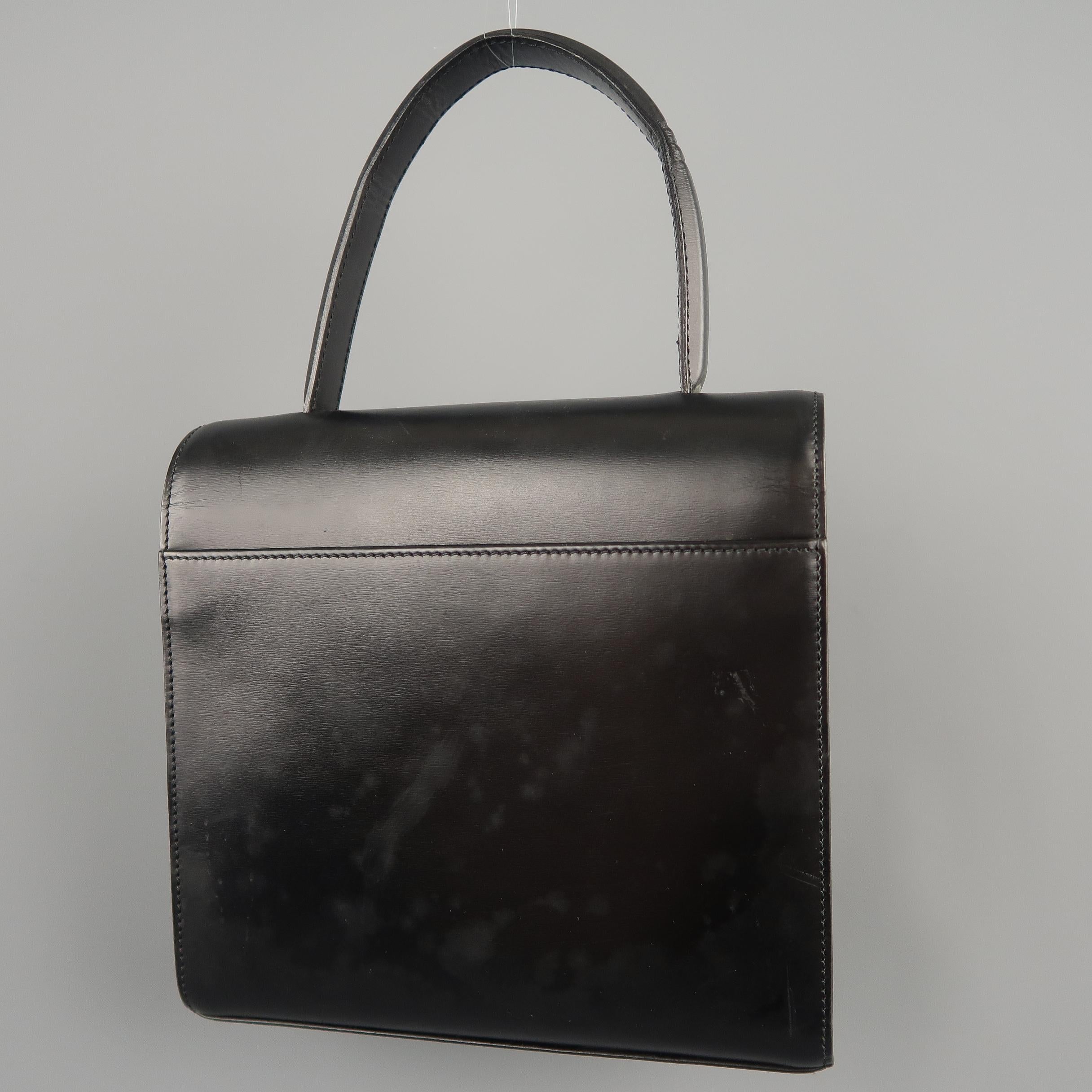 Vintage 1990 CARTIER Black Leather Silver Panther Closure Handbag 1
